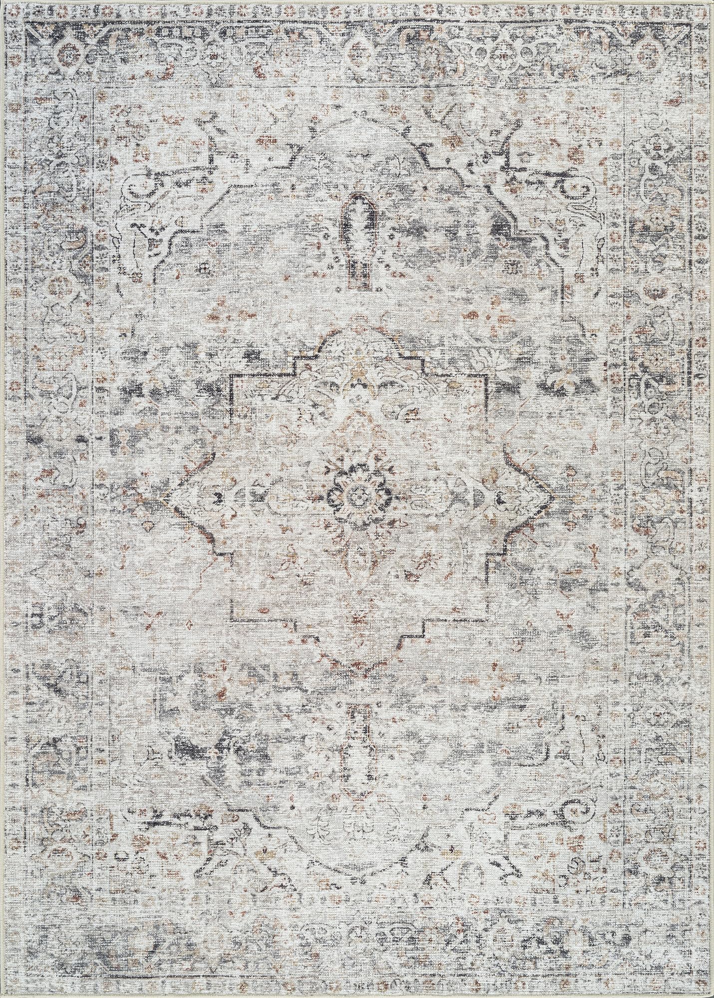 Bloom Rugs Caria Washable Non-Slip 4x6 Rug - Ivory/Gray/Caramel Traditional Area Rug for Living Room, Bedroom, Dining Room, and Kitchen - Exact Size: 4' x 6'