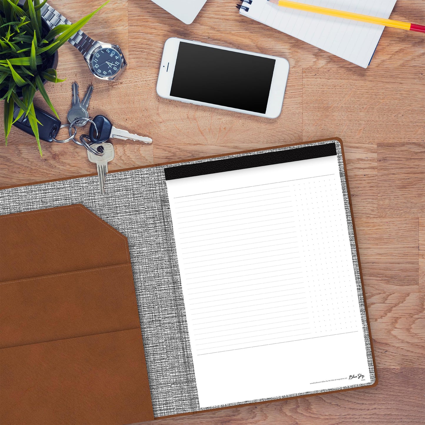 Blue Sky ASMBLD Faux Leather Padfolio, 12.13" x 9.45", Letter Size, Undated, Professional Portfolio with Notepad, Business Organizer for Meetings and Office, Tan