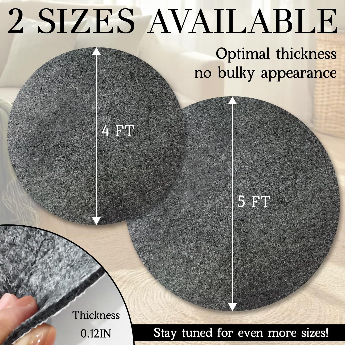 Non-Slip Waterproof Rug Pad, 5' Round Carpet Protector Mat, Round Felt Rug Pad for All Floors and Finishes, Keeps Rugs in Place Soft & Safe, from Sliding (5 FT)