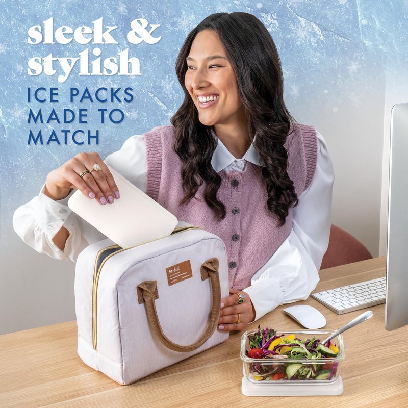 Cool Coolers by Fit & Fresh XL Slim Ice Packs, Quick Freeze Reusable Ice Packs for Lunch Boxes & Coolers, Long-Lasting, Space Saving Cooler Ice Packs, Ivory, 4Pk