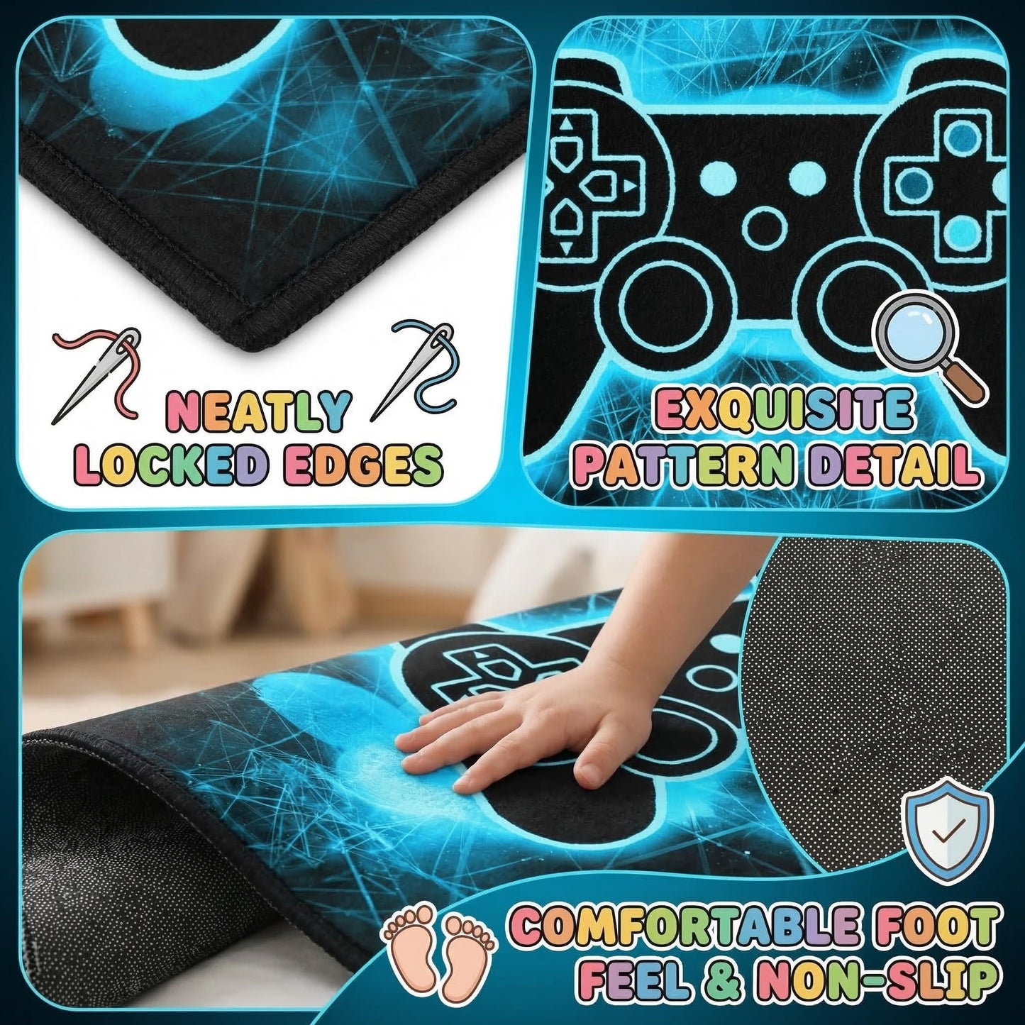 Gaming Rug - Video Game Area Rugs for Boys Teens Gamer Rug for Boys Room Gamer Controller Gamepad Pattern Carpet Floor Mat Bathroom Mat for Livingroom