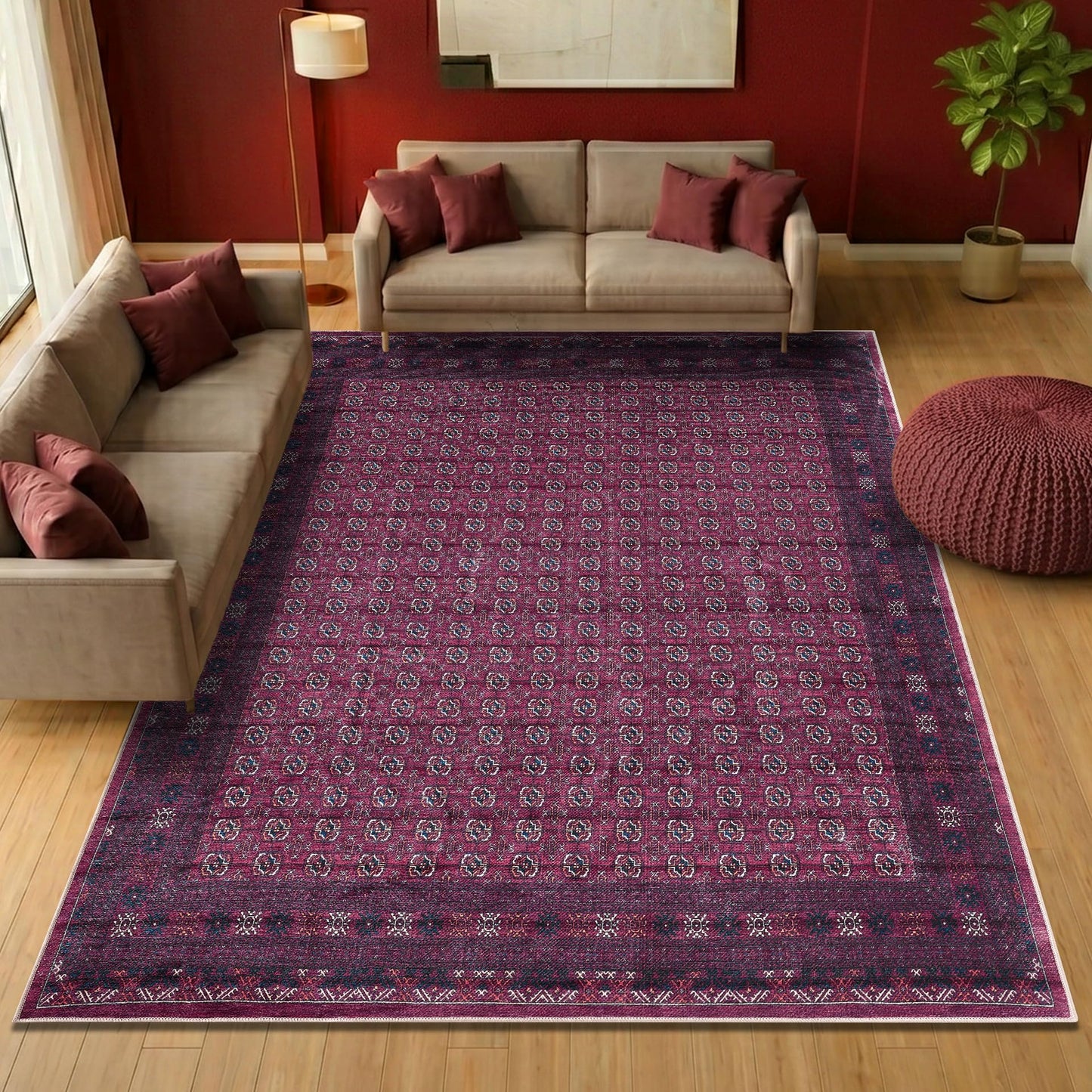 Keen Home Design 6x9 Rug - Machine Washable Area Rug with Non-Slip Backing, Ideal for Living Room, Dining Room, Bedroom - Vintage, Easy Clean, Durable, Low Pile Rug - (6' x 9')