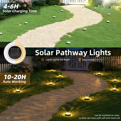 VOLISUN Solar Ground Lights Outdoor,12 Pack Flat Solar Pathway Lights,IP67 Waterproof Solar Powered Disc Lights,Landscape Lighting for Garden Yard Walkway Patio Driveway,Warm White