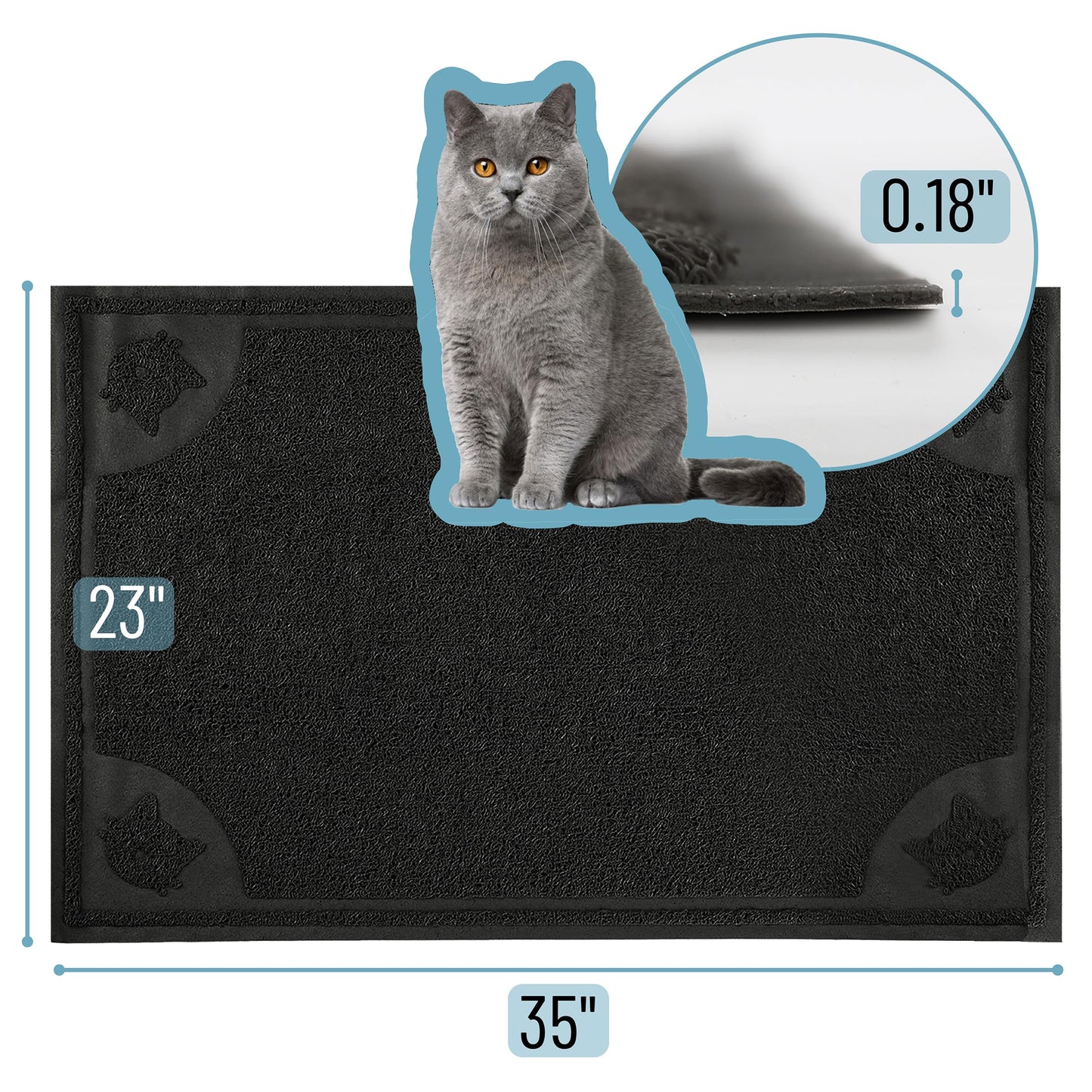 Mr. Pen- Large Cat Litter Mat, 23”x 35”, Black Cat Litter Box Mat