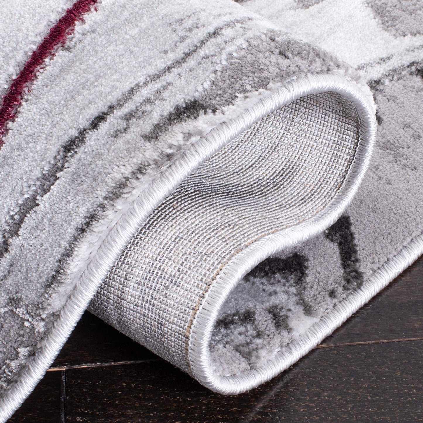 SAFAVIEH Craft Collection Area Rug - 6'7" Square, Grey & Wine, Modern Abstract Marble Pattern Design, Non-Shedding & Easy Care, Ideal for High Traffic Areas in Living Room, Bedroom (CFT819S)