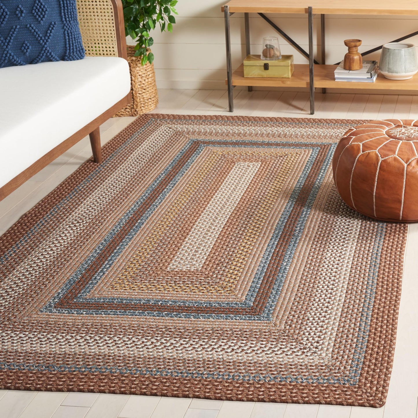 SAFAVIEH Washable Rug Outdoor Braided Collection - 4' x 6', Brown & Multi, Handmade & Reversible, Non-Shedding & Easy to Clean, Ideal for Patio, Backyard, Mudroom (BRD313A)
