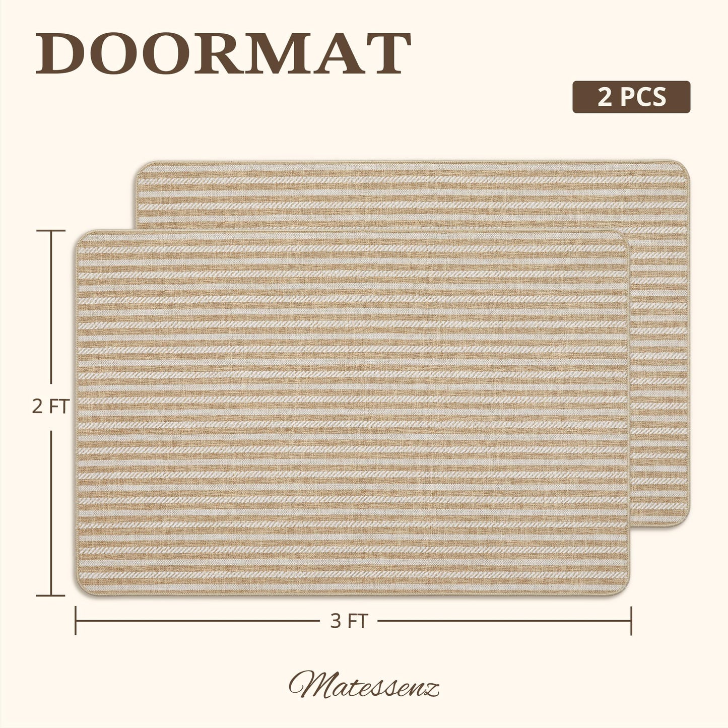 MatEssenz Pet-Friendly Indoor Door Mat 2-Pack Box Set - Premium Woven Muddy Paws Dog Mats, Machine Washable Entryway Rugs with Durable Rubber Backing, 2'x3', 2 Count, Khaki