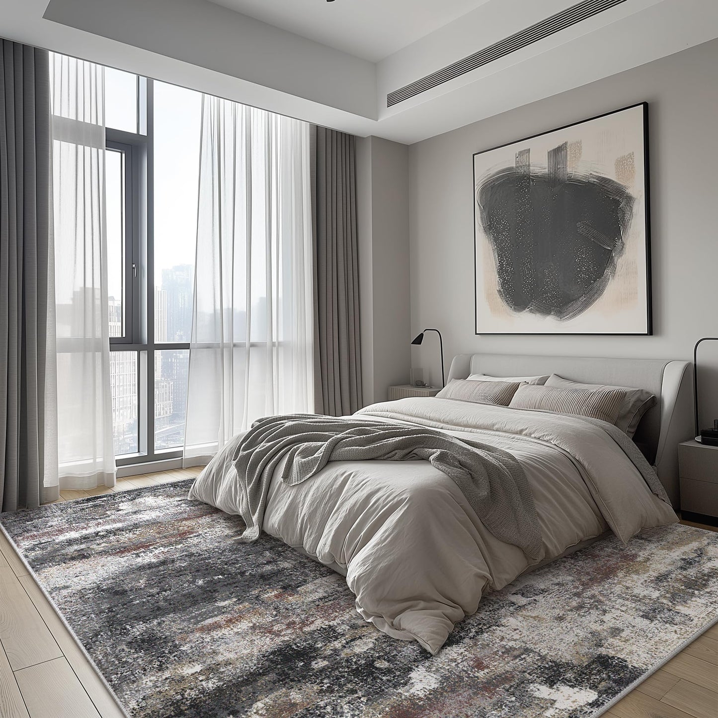BEIMO Area Rugs 5x7 for Living Room Bedroom, Modern Abstract Machine Washable Soft Dark Gray Rug, Floor Carpet with Non Slip Backing for Dining Room