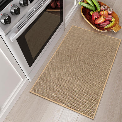 Lahome Farmhouse Kitchen Entryway Rug, 2x3 Door Mat Indoor Entrance Washable Small Bathroom Rugs for Bedroom Non Slip Neutral Indoor Floor Carpet for Front Door Porch, Beige