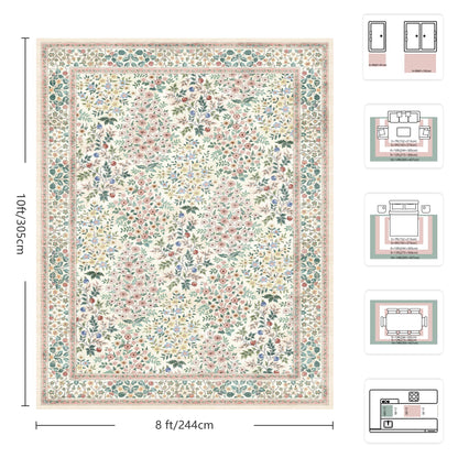 Yarooge 8x10 Area Rugs, Machine Washable Low Pile Floral Rugs for Living Room, Bedroom, Large Boho Area Rug with Non-Slip Backing for Dining Room(Pink Floral)