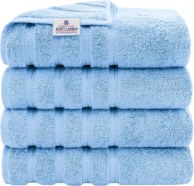 American Soft Linen Luxury 4 Piece Bath Towel Set, 600 GSM 100% Cotton Turkish