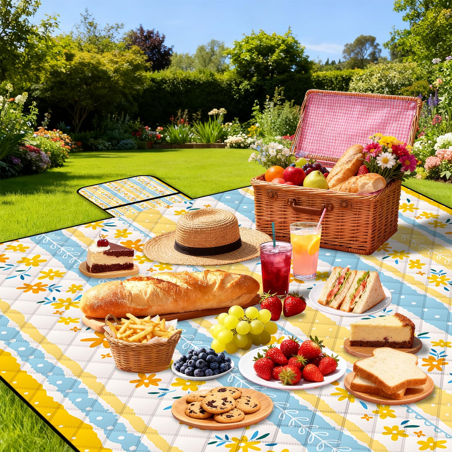 Extra Large Picnic Blanket Waterproof,80"x 80"Foldable Machine Washable Beach Blanket,Outdoor Blanket for 6-8 Adults,Suitable for Indoor Crawling,Park Beach,Camping,Hiking,Family Travel(Floral Print)