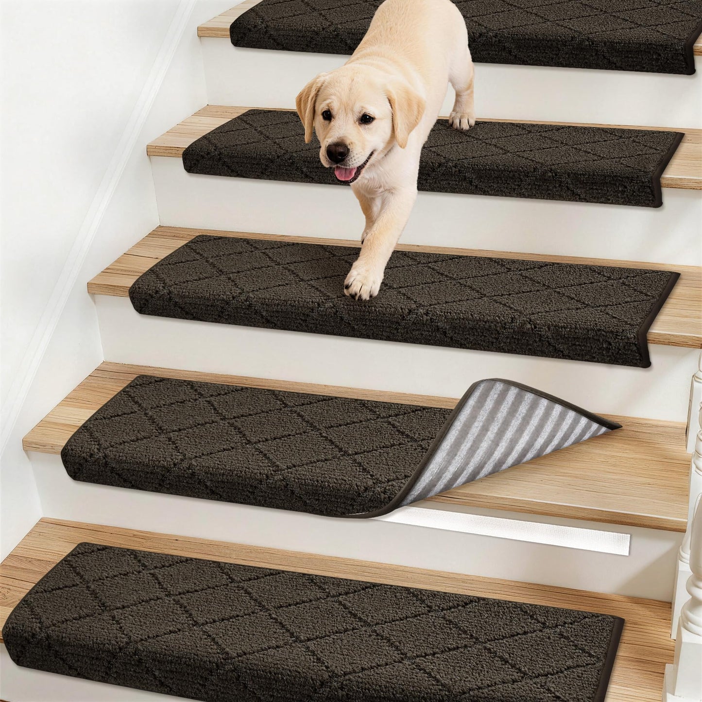 COSY HOMEER Bullnose Carpet Stair Treads, 3 Pack Peel and Stick Non-Slip Stair Treads for Wooden Steps Indoor, 11" x 30" Washable Pet Friendly Stair Runner with Edge Protection for Kids Elders, Brown