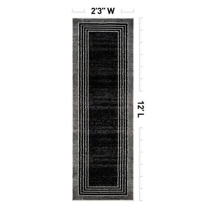 Rugshop Contemporary Geometric Bordered Runner Rug for Hallway,Entryway,Kitchen Rug Low Pile Rug with Jute Backing 2' 3" x 12' Black