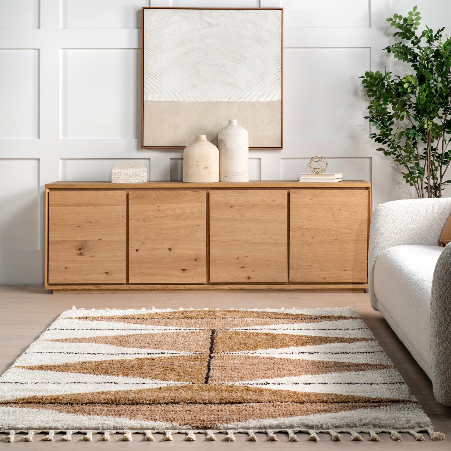 Nuloom Kali Light Brown, 4' x 6', Tribal Abstract, Shag, Soft and Plush, High Traffic, Stain Resistant, Easy Clean, Durable Area Rug for Bedroom, Living Room, Dining Space, Den, Foyer, Entryway