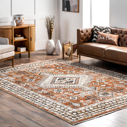 nuLOOM Fringed Performance Vanesa Rust/Ivory, 8' x 10'2", Oriental, Soft and Cozy, High Traffic, Stain Resistant, Easy Clean, Durable Area Rug for Bedroom, Living Room, Dining, Den, Entryway