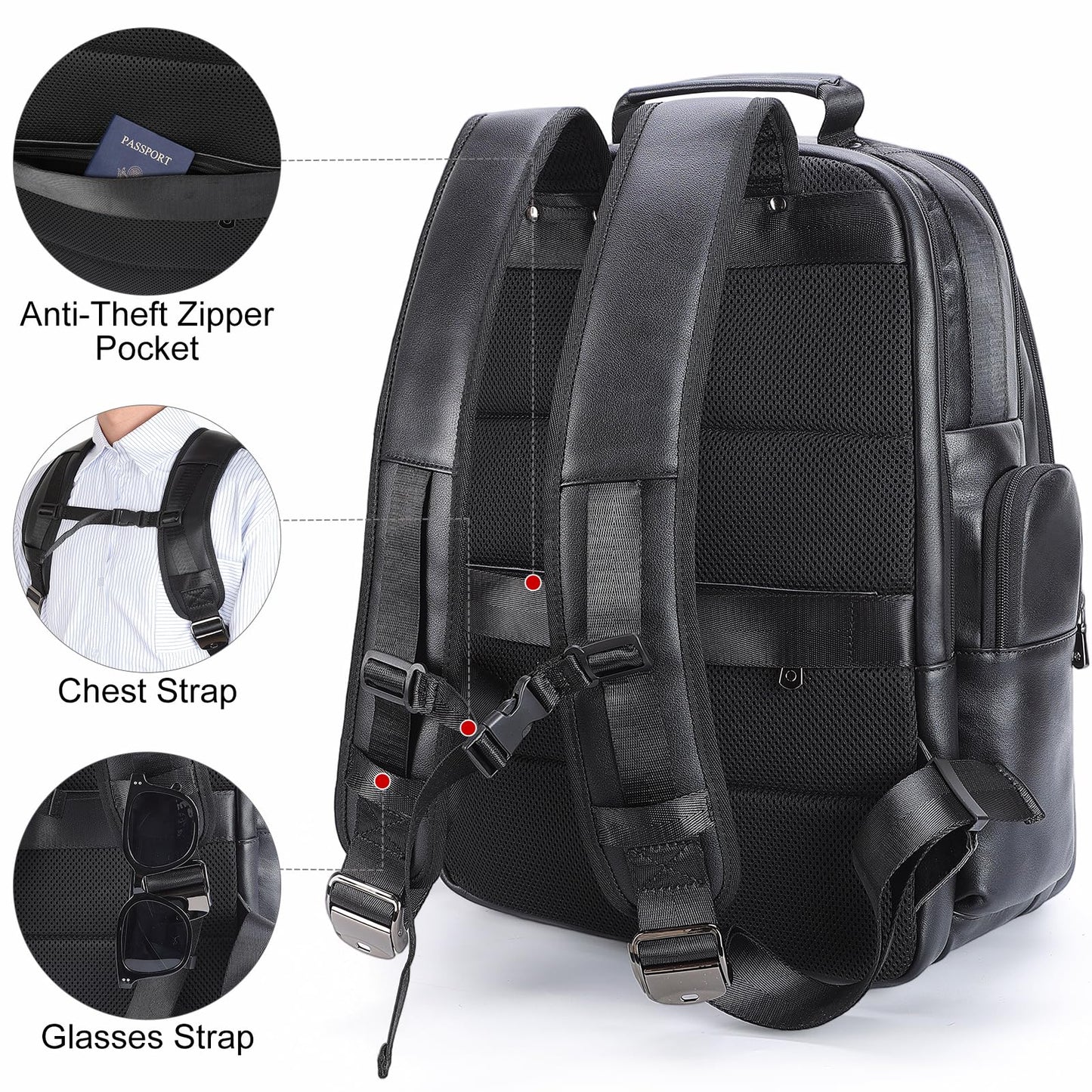 TIDING Genuine Leather Backpack for Men Large Capacity 17.3 Inch Laptop Bag Black Waterproof Business Work Travel Daypack