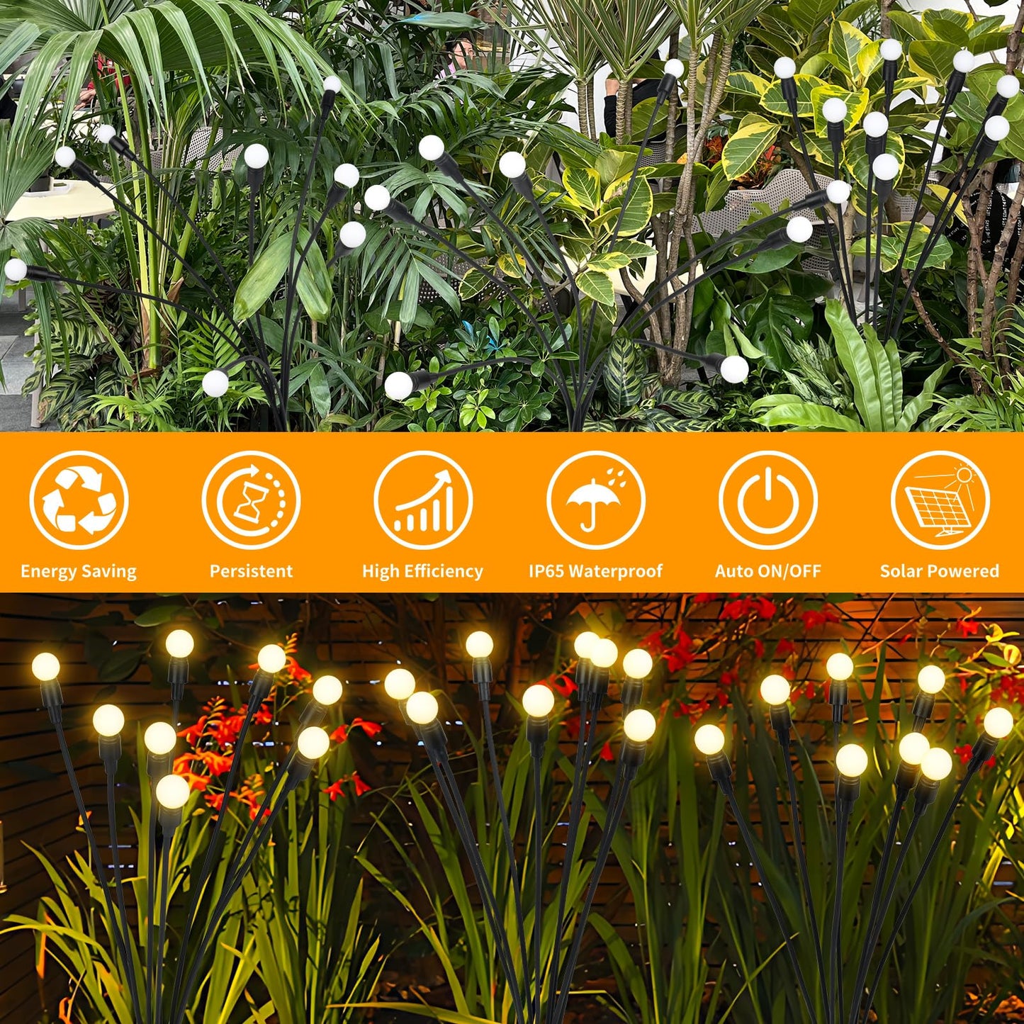 VerveAura 2 Pack IP65 Waterproof Solar Firefly Lights, 16 LED Warm White Swaying Lamps with Realistic Effect, Wind-Activated 8 Hrs Runtime No Wiring for Landscape Yard Patio Halloween Christmas Decor