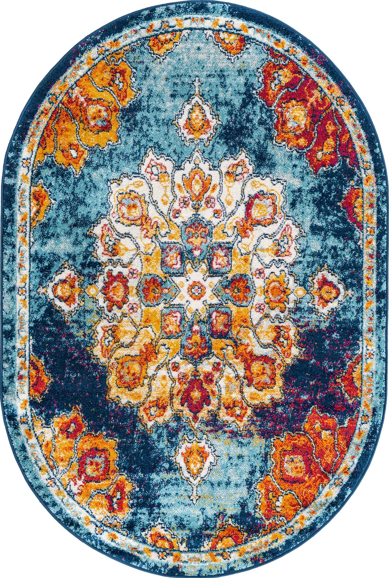 Unique Loom Parker Collection Area Rug - Kokulu (4' 1" x 6' 1" Oval, Multi/ Blue)