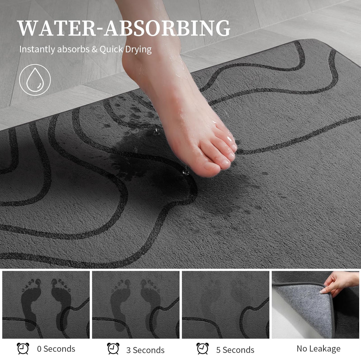 YIHOUSE Memory Foam Bathroom Rugs Sets 2 Piece - Extra Thick Ultra Soft Absorbent Bath Mat Set, Non-Slip Machine Washable Bath Rugs for Bathroom, Tub & Shower, Home Decor (32"x20"+24"x17", Dark Grey)