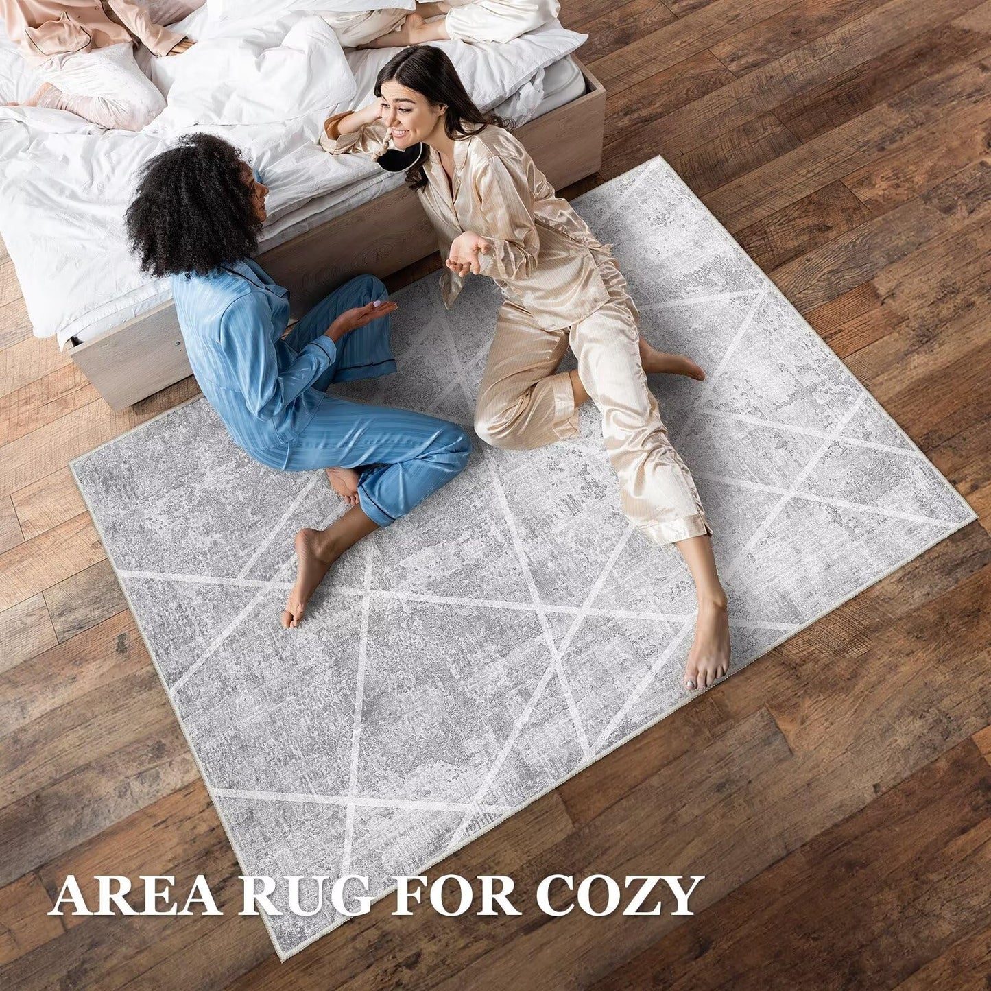 Vamcheer Modern Area Rug 5x7 - Upgraded 10mm Thick Sponge for Exceptional Comfort, Abstract Area Rug for Living Room/Bedroom/Office, Non-Shedding & Easy to Clean, Grey White Oblique Lines