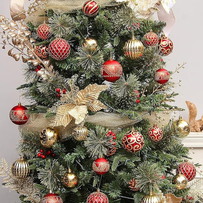 30 pcs Christmas Tree Balls, 2.36" Christmas Ornament Decorations Shatterproof Ornaments Gold and Red Color Painted Christmas Baubles Decorations for Party Wedding Christmas Decor