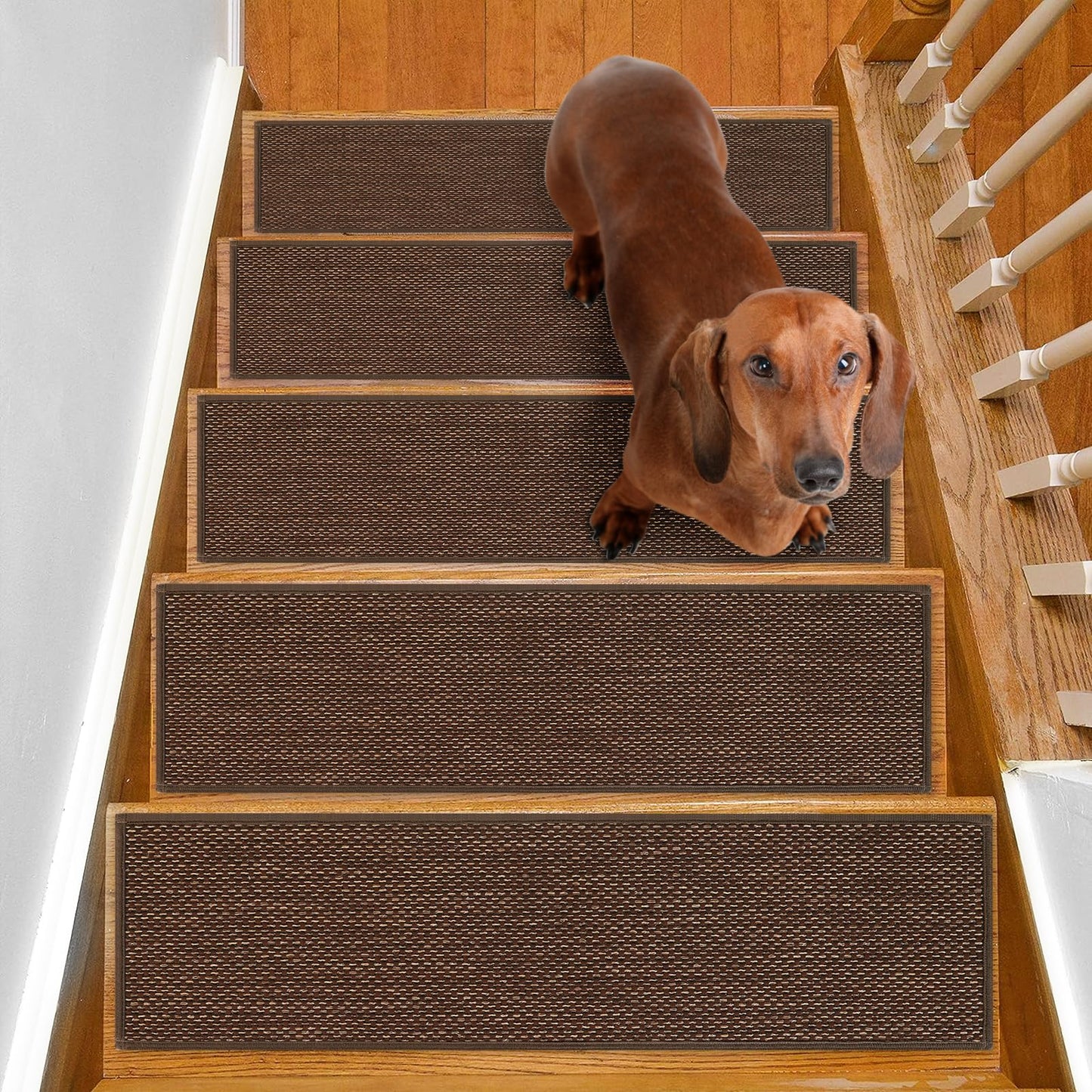 SMILOOL Stair Treads Non Slip for Wooden Steps Indoor 9" x 36" 8 Pack Extra Wide Stair Tread Carpet Stairs Runner, Step Pads with Reusable Adhesive for Dogs Kids Elders, Machine Washable, Brown