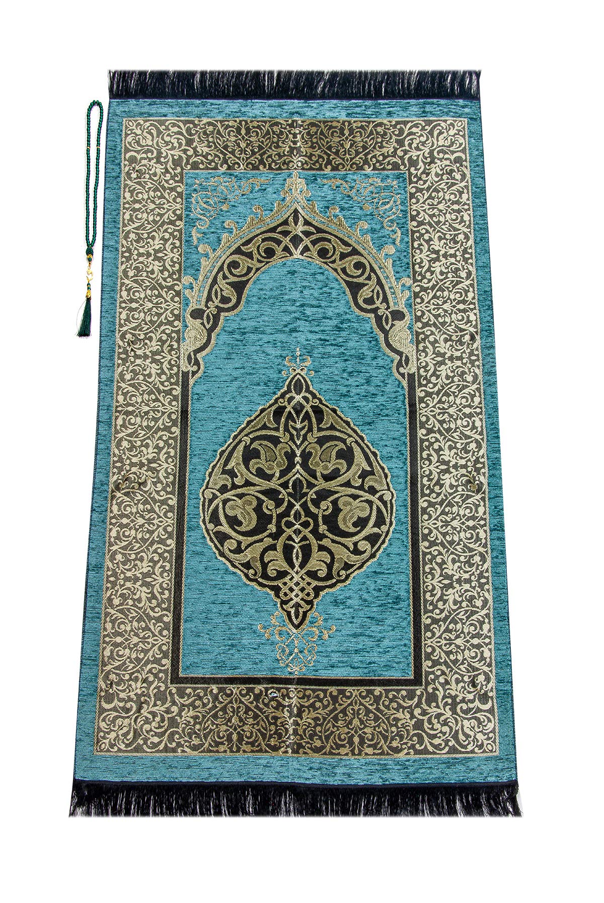 ihvan online Muslim Prayer Rug with 99 Beads Tasbih, Soft Chenille Sajadah, Lightweight & Foldable Janamaz, Portable Travel Prayer Mat, Islamic Gift for Eid, Ramadan, Hajj & Umrah, Mint Green