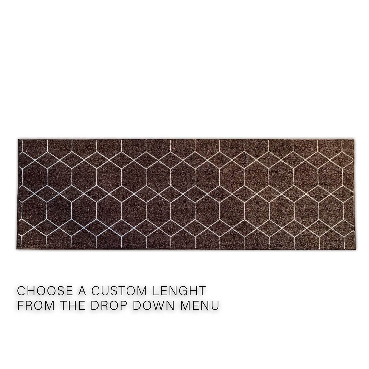 Custom Made Runner Rug for Kitchen Foyer Hallway Entry Choose Your Length Size 26 Inch Wide Geometric Lattice Design Brown Color (15 feet x 26 inch)