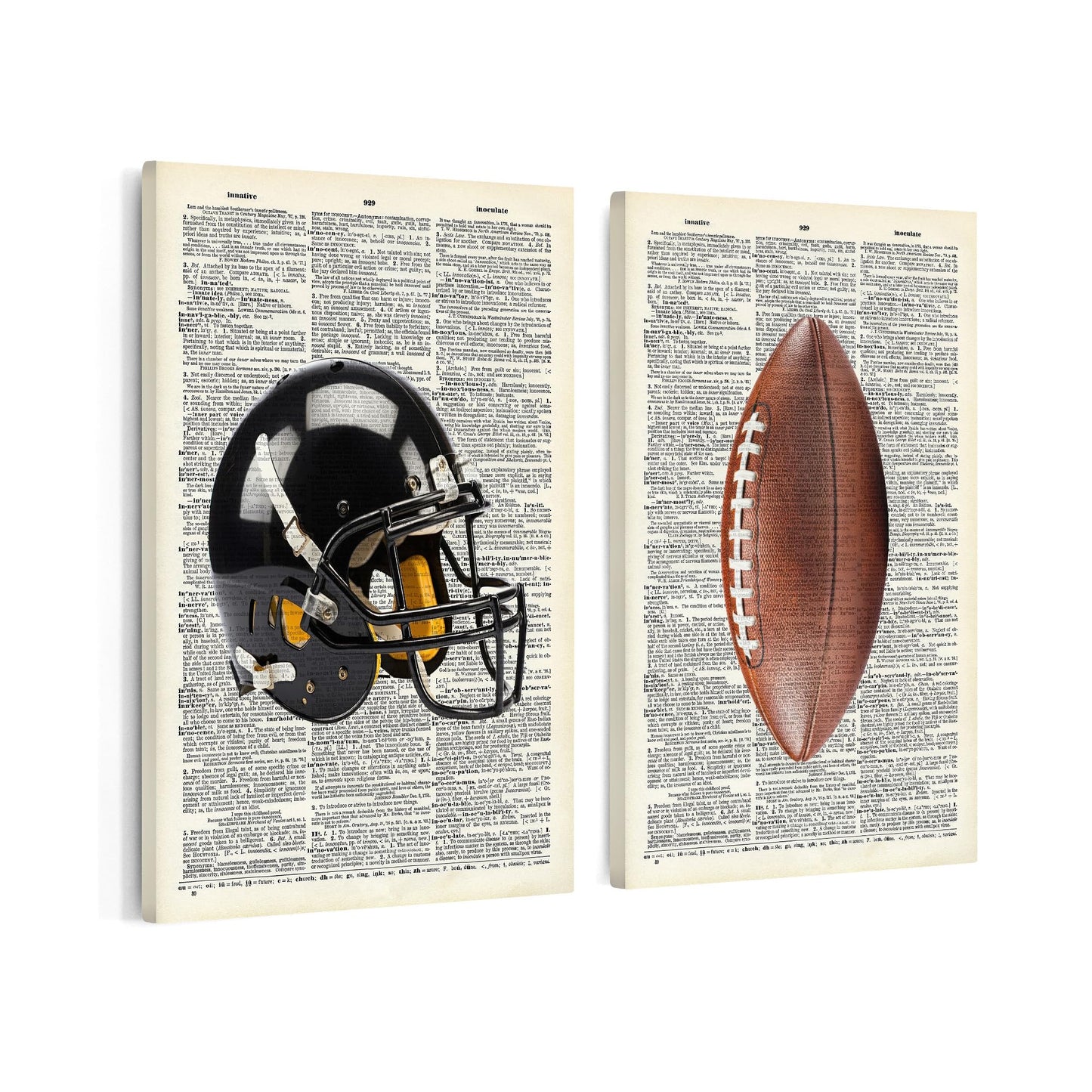 Poster Master 2-Piece Football Canvas - Sports Print - Ball, Helmet & Game Art - Physical Education Wall Design - Dictionary Art - Great Gym or Office Wall Decor - Available in 8x10 to 30x40