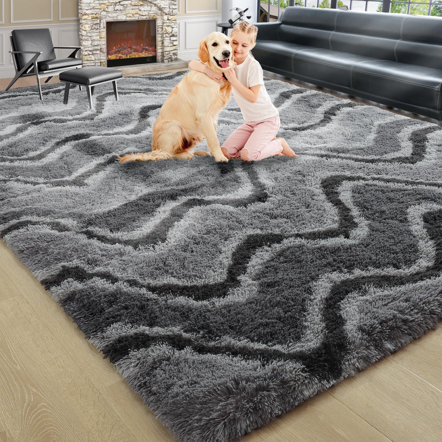 4x6 Grey Area Rug for Bedroom Living Room Dining Room, Fluffy Shag Soft Plush Furry Carpet, Non-Slip Indoor Floor Mat for Kids Home Decor