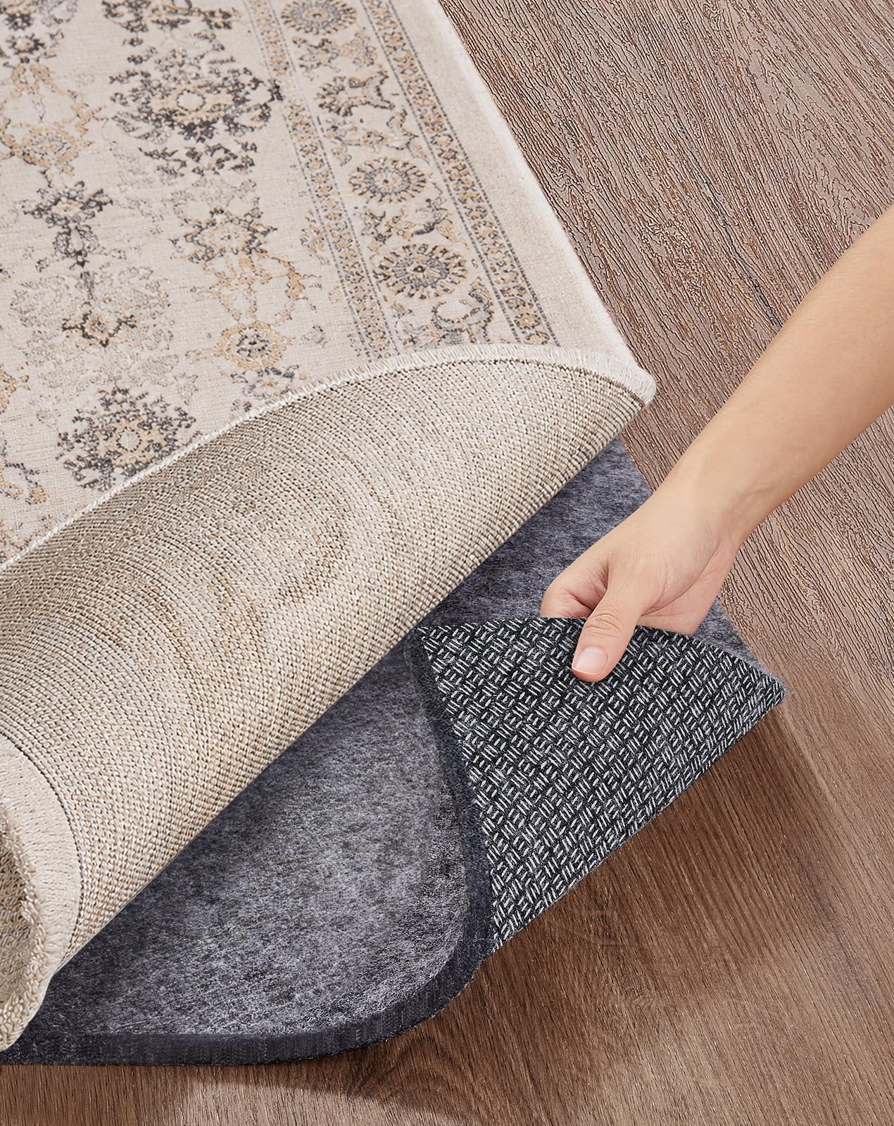 Veken Non Slip Cushioned Rug Pad Gripper 8 x 10 Ft, Felt and Silicone Backing, 1/4 inch Thick Carpet Liner for Hardwood Floors, Under Area Rugs Mat, More Than 99 Pcs Anti-Slip Long Strips Pattern