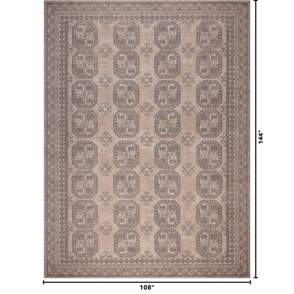 Kuden 9x12 Large Area Rug, Machine Washable Area Rug with Non-Slip Backing, Vintage Style, Soft, Easy Clean, Low Pile Rug for Living Room, Bedroom, Dining Room