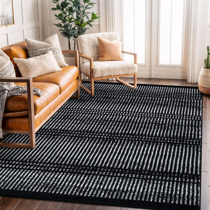 Rugshop Contemporary Stripe Lines High Traffic Living Room,Bedroom,Kitchen, Home Office Area Rug 5' x 7' Black