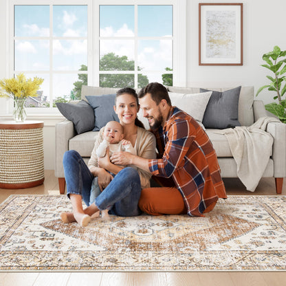 Lahome Rug for Living Room Machine Washable Area Rug 6x9 Boho Non Slip Bedroom Carpet Throw Ultra Thin Carpet for Dining Room, Farmhouse Neutral Print Soft Indoor Mat for Office Adelyn (Taupe, 6'x9')