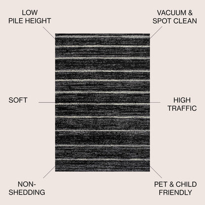 JONATHAN Y Williamsburg Minimalist Stripe Black/Cream Indoor Area Rug, 4x6, Contemporary, Modern, Easy-Cleaning for Living Room, Bedroom, Kitchen, Pet Friendly, Non-Shedding (MOH201F-4)