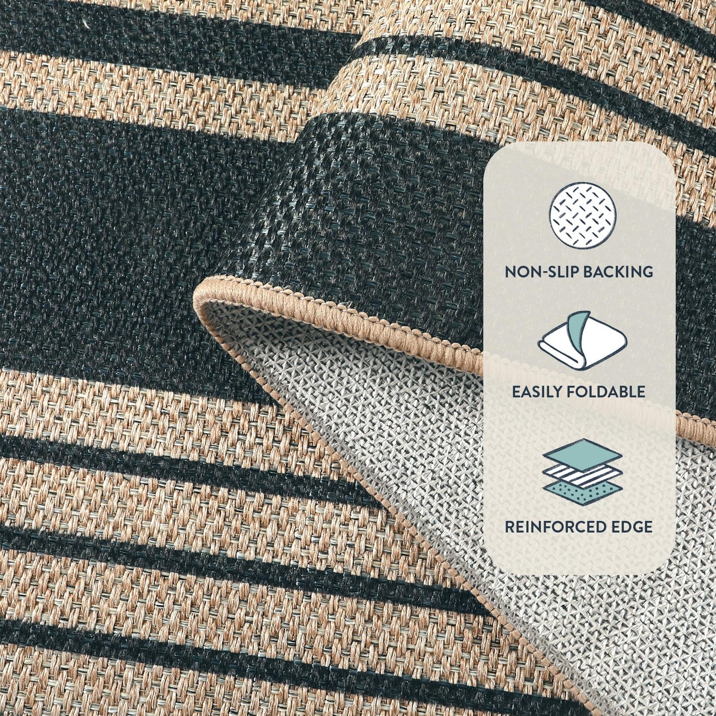 Lahome Elance Striped Easy Jute Front Door Mat, 2x3 Washable Kitchen Rug Small Indoor Outdoor Rugs for Entryway, Farmhouse Neutral Lightweight Non Slip Black Carpet for Foyer