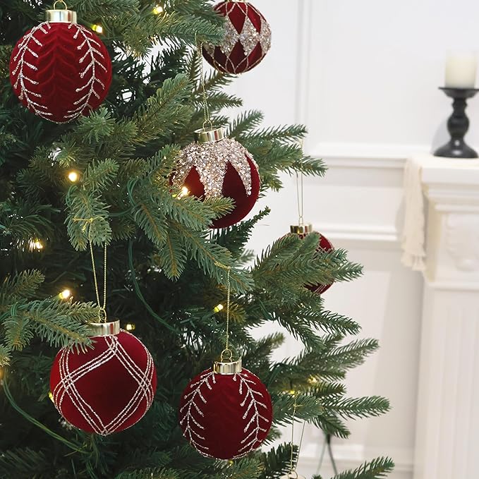 20PCS Velvet Ornaments for Christmas Tree, 2.36INCH Glitter Flocked Christmas Ornaments Decorations Balls Set Decor