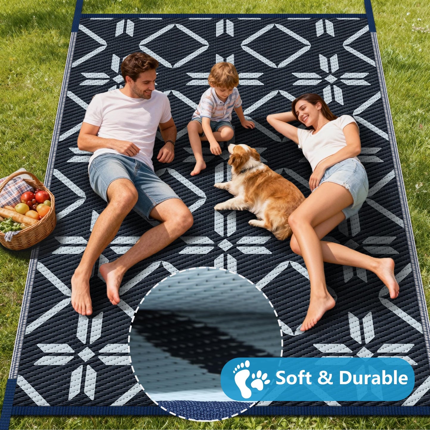 Kohree Outdoor Rug Waterproof 9x12, Reversible RV Outdoor Plastic Straw Rug Patio Mat, Non-Slip Easy Cleaning RV Carpet for Patio Camping Deck Picnic, Backyard, Includes Carry Bag (Blue)