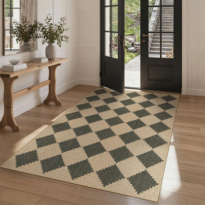 Bavni Checkered Easy Jute Rug,3x5 Area Rug Machine Washable Non Slip Woven Plaid Carpet, Geometric Diamond Non Shedding Low Pile Modern Farmhouse Floor Mat for Living Room, Bedroom, Entryway