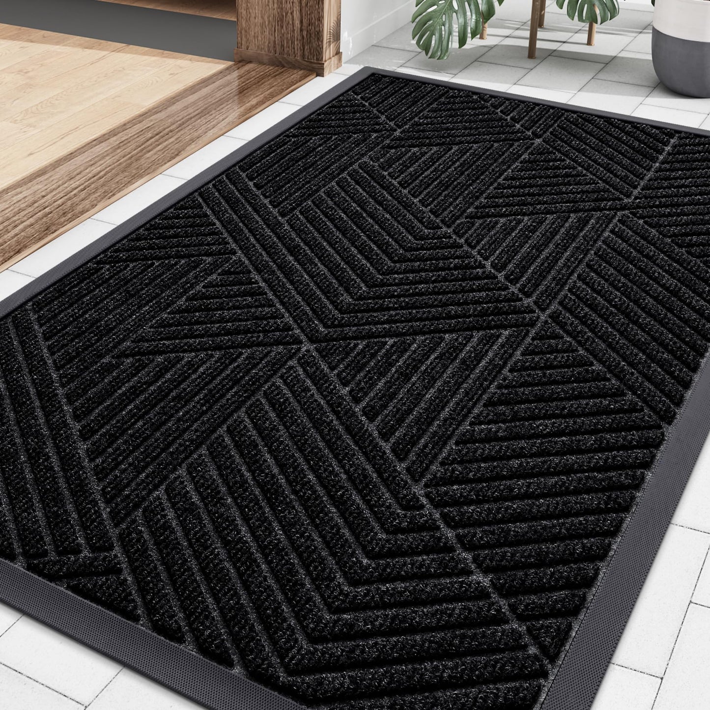 Smiry Front Door Mat Outside Entrance, Heavy Duty Sturdy Natural Rubber Doormat, Trap Dirt and Moisture, Easy Clean Low Profile Welcome Floor Mats for Indoor Outdoor Entry, 35x23 Inch, Black