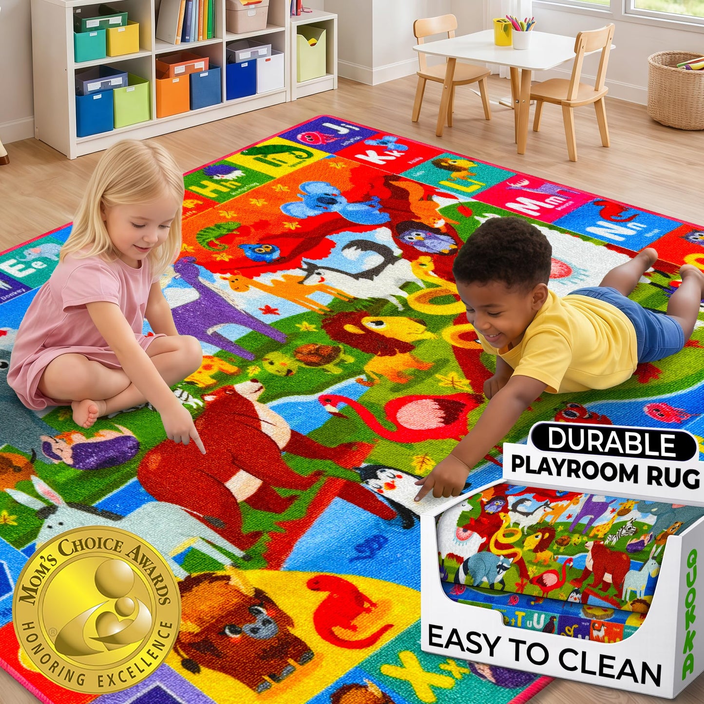 QUOKKA Classroom Rug for Kids - 79x60 ABC Rugs for Playroom - Alphabet Learning Area Rug for Bedroom - Ocean Toddler Rug for Boys and Girls - Carpet for Kids Room