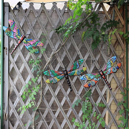 Scwhousi Metal Dragonfly Wall Decor，Outdoor Patio Fenxce Wall Art,Hanging Decorations for Living Room, Bedroom, 3 Pack