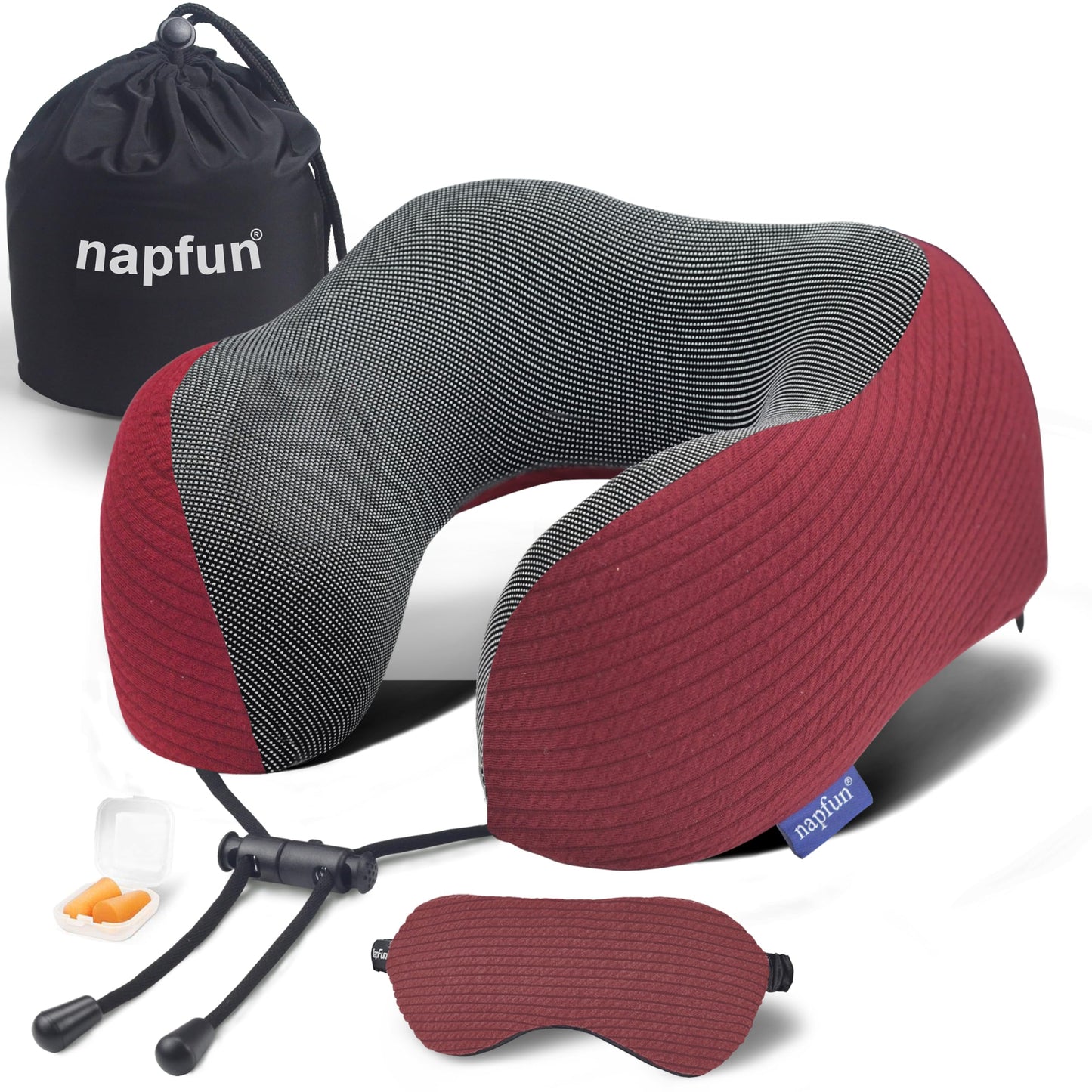 napfun Neck Pillow for Traveling, Upgraded Travel Neck Pillow for Airplane 100% Pure Memory Foam Travel Pillow for Flight Headrest Sleep, Portable Plane Accessories, Light Grey
