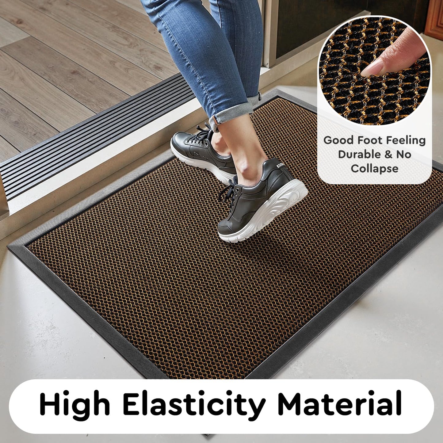 tchdio Front Door Mat Outside Entrance, Dirt Trapper Doormat-Entrance Welcome Matt Durable, Heavy Duty Entry Mat Non Slip Rubber Mats for Outside Stain Resist Door Mats for Entryway, 24"x47" Brown