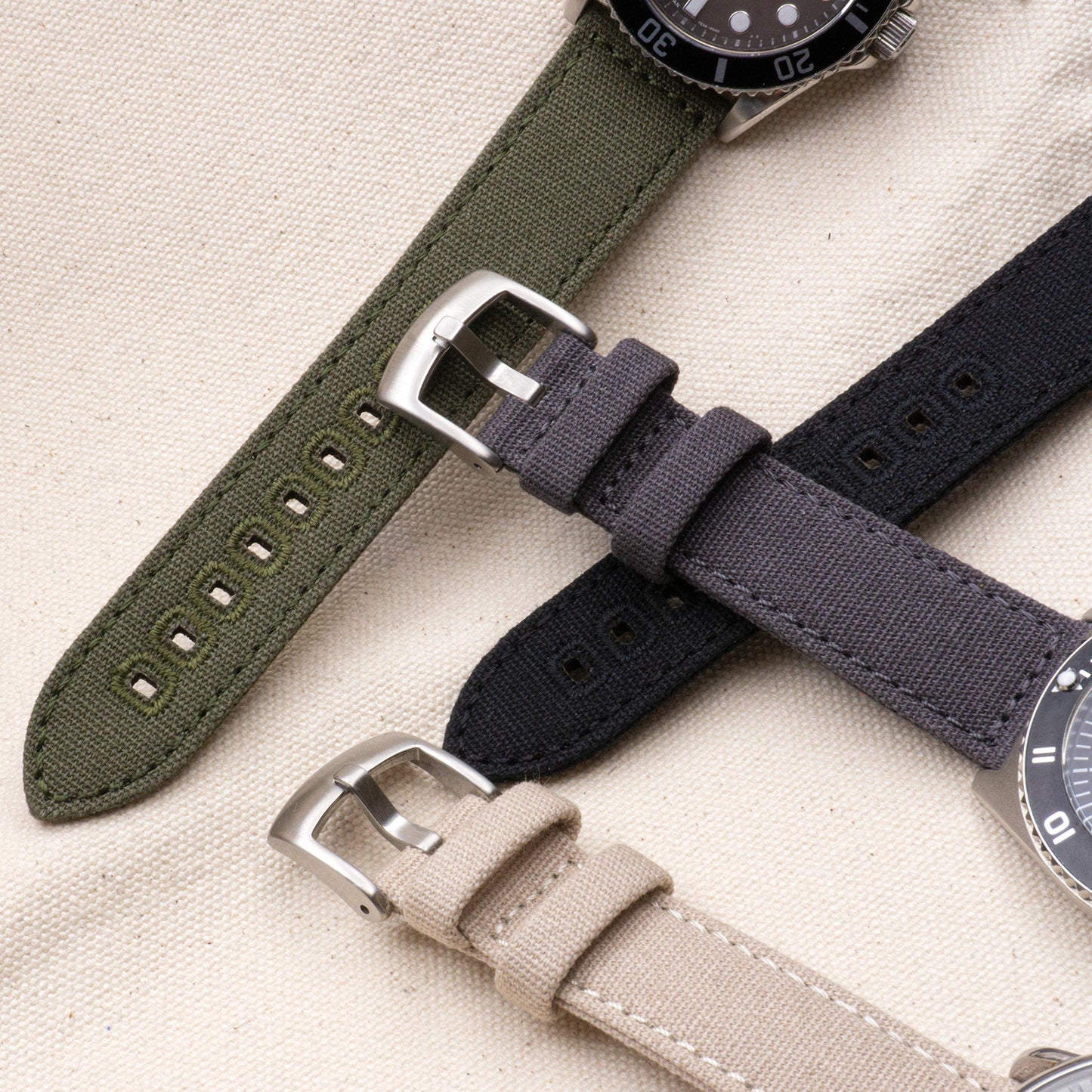 Benchmark Canvas Watch Band - Quick Release Cotton Fabric Watch Straps for Men & Women (20mm, Grey)