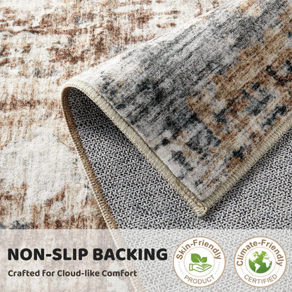 DMOYEST 5ft Round Area Rug Living Room Rugs - 5x5 Washable Large Soft Indoor Neutral Modern Abstract Low Pile Rug Carpet for Bedroom Dining Room Farmhouse Home Office - Grey Brown