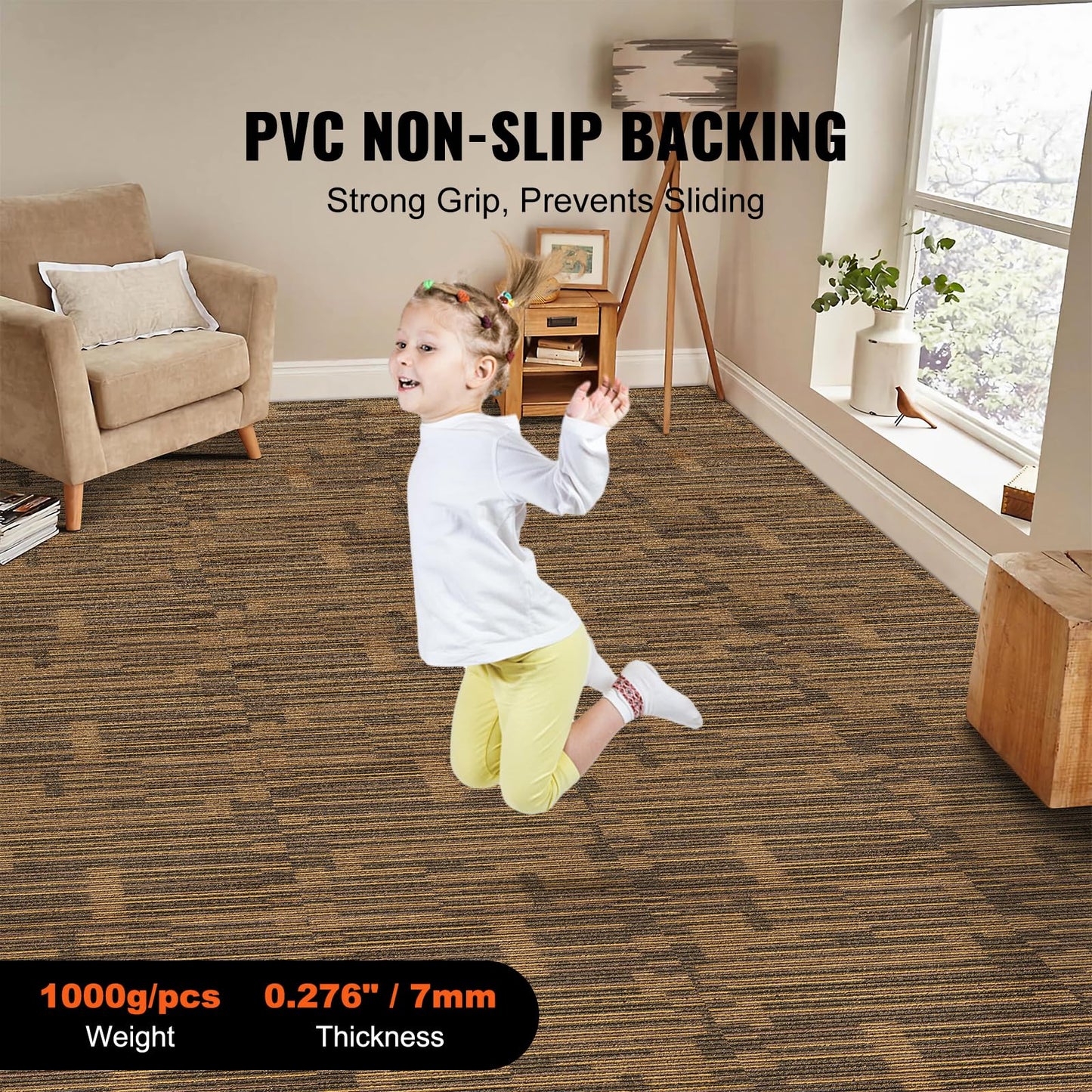 VEVOR Carpet Tiles Reusable, 20"x 20" Carpet Squares with Padding Attached, Soft Padded Carpet Tiles, Easy Install DIY for Bedroom Living Room Indoor Outdoor (16 Tiles, Mixed Brown)