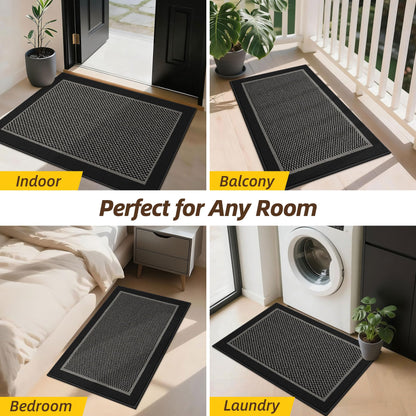 JSEI Dirt Trapper Door Mat 20"x32", Non-Slip Washable Doormats Entryway Rugs, Resist Dirt Absorbent Welcome Mat, Low Profile Floor Mats for Front Back Door and Entrance, Black