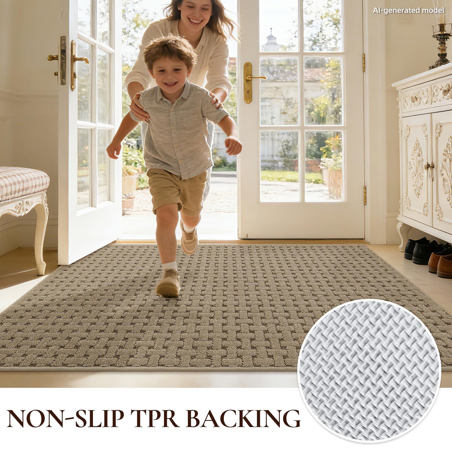 FLOORHUG Door Mat Indoor Entrance 32x48, Non-Slip Washable Doormats Entry Way Mats, Dirt Trapper and Absorbent Welcome Mat, Easy Clean Low-Profile Doormat, Front Door, Inside Entrance, Beige